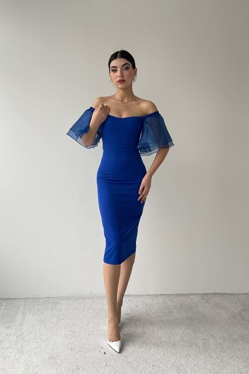 Carino Organze Kol Detaylı Elbise - Saks - M